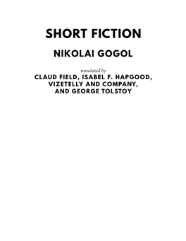 Short Fiction Nikolai Gogol