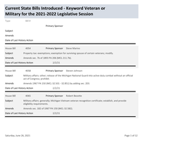 Keyword Veteran Or Military for the 2021-2022 Legislative Session