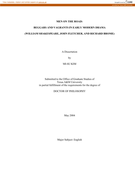 Beggars and Vagrants in Early Modern Drama
