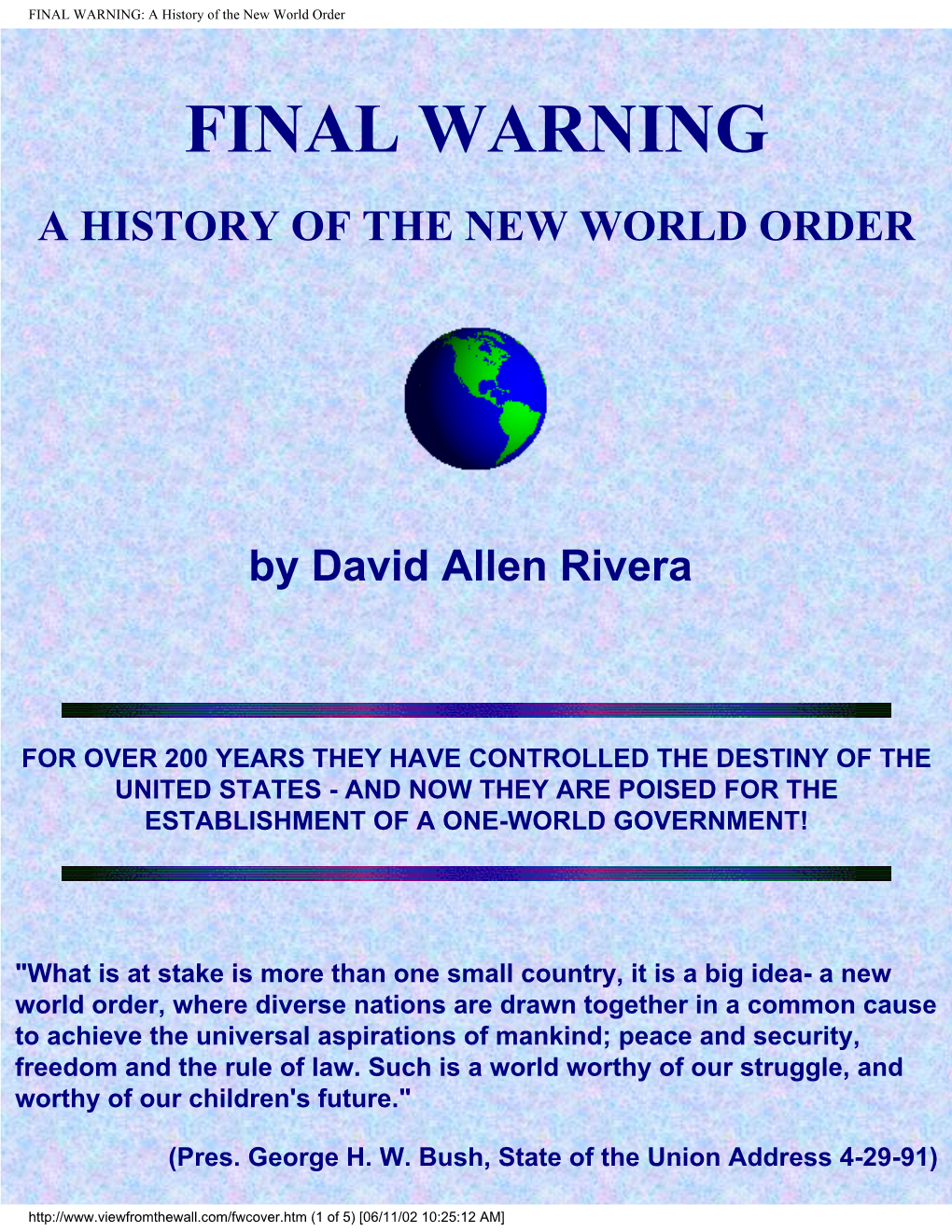 FINAL WARNING: a History of the New World Order