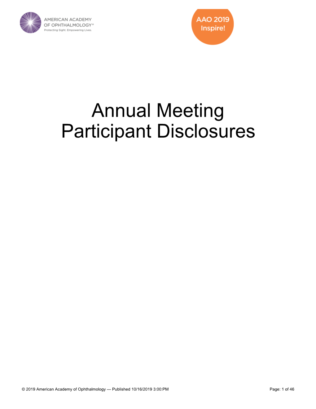 Presenter Financial Disclosures for AAO 2019