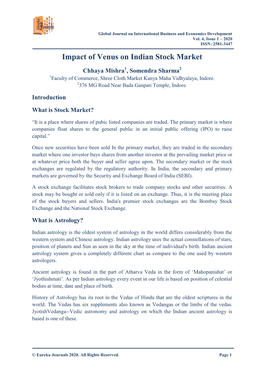 Impact of Venus on Indian Stock Market