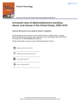 Increased Rates of Diphenhydramine Overdose, Abuse, and Misuse in the United States, 2005–2016