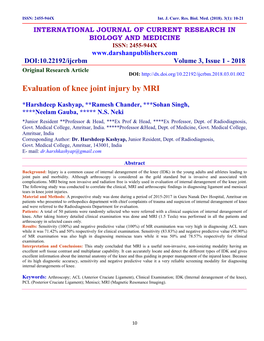 Evaluation of Knee Joint Injury by MRI