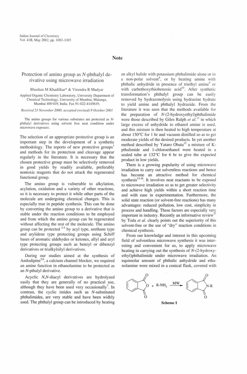 Note Protection of Amino Group As N-Phthaly\ De