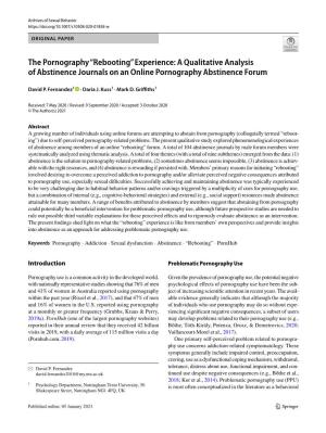 “Rebooting” Experience: a Qualitative Analysis of Abstinence Journals on an Online Pornography Abstinence Forum