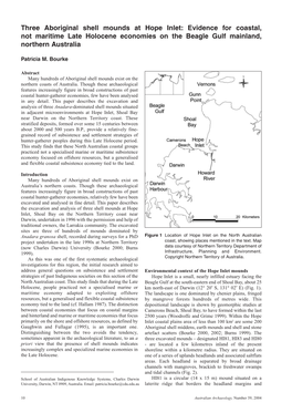 Three Aboriginal Shell Mounds at Hope Inlet: Evidence for Coastal, Not Maritime Late Holocene Economies on the Beagle Gulf Mainland, Northern Australia