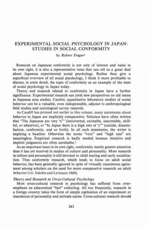 EXPERIMENTAL SOCIAL PSYCHOLOGY in JAPAN: STUDIES in SOCIAL CONFORMITY by Robert Fragerl
