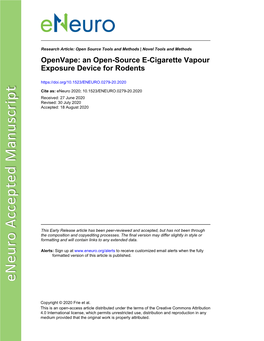 Openvape: an Open-Source E-Cigarette Vapour Exposure Device for Rodents
