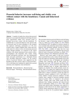 Prosocial Behavior Increases Well-Being and Vitality Even Without Contact with the Beneﬁciary: Causal and Behavioral Evidence