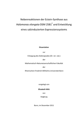 Nebenreaktionen Der Ectoin-Synthase Aus Halomonas Elongata DSM 2581T Und Entwicklung Eines Salzinduzierten Expressionssystems