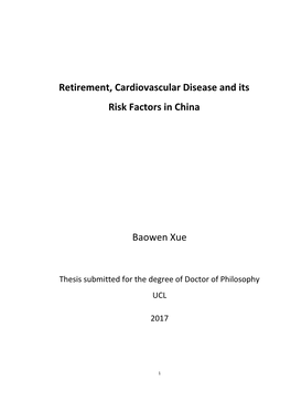 Retirement, Cardiovascular Disease and Its Risk Factors in China
