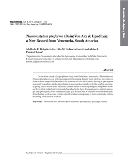 Thamnostylum Piriforme (Bain)Von Arx & Upadhyay, a New Record from Venezuela, South America