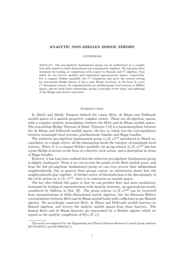 ANALYTIC NON-ABELIAN HODGE THEORY Introduction in [Sim5]