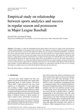 Empirical Study on Relationship Between Sports Analytics and Success in Regular Season and Postseason in Major League Baseball