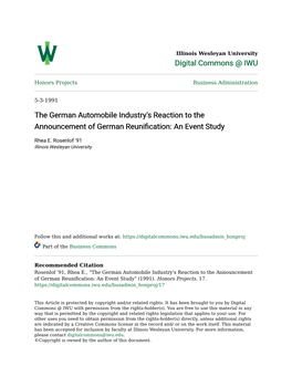 The German Automobile Industry's Reaction to the Announcement of German Reunification: an Ve Ent Study