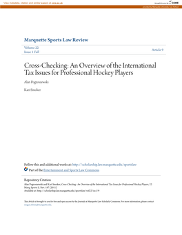 Cross-Checking: an Overview of the International Tax Issues for Professional Hockey Players Alan Pogroszewski