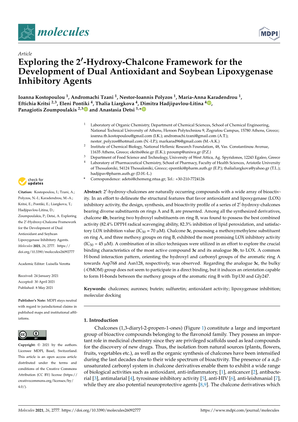 Exploring the 2'-Hydroxy-Chalcone Framework for the Development Of