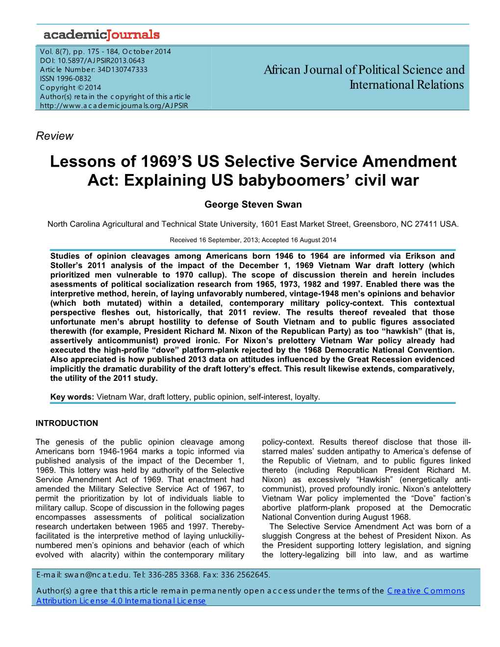 Lessons of 1969'S US Selective Service Amendment