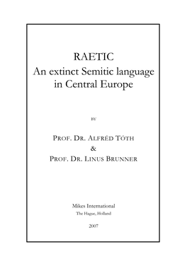 RAETIC an Extinct Semitic Language in Central Europe