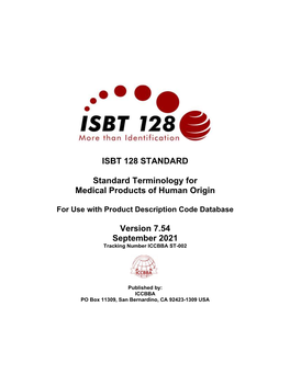 ST-002 ISBT 128 Standard Terminology for Medical Products of Human Origin