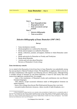 Selective Bibliography of Isaac Deutscher (1907-1967)