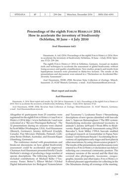 Proceedings of the Eighth FORUM HERBULOT 2014. How to Accelerate the Inventory of Biodiversity (Schlettau, 30 June – 4 July 2014)