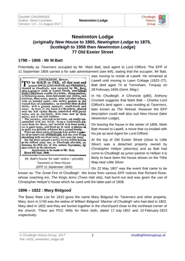 Newinnton Lodge History Version: 1.0 ‒ 11 August 2017 Group