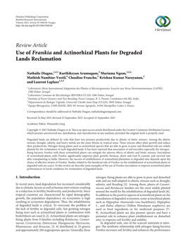 Review Article Use of Frankia and Actinorhizal Plants for Degraded Lands Reclamation