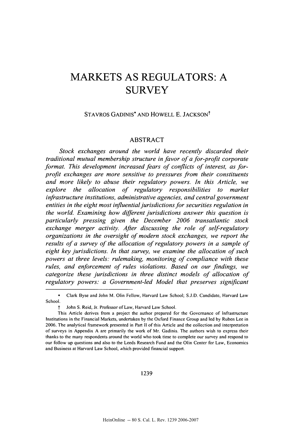 Markets As Regulators: a Survey