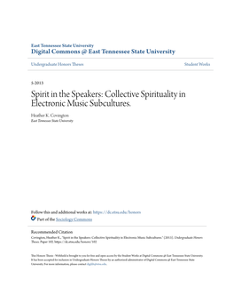 Collective Spirituality in Electronic Music Subcultures. Heather K