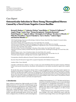 Osteoarticular Infection in Three Young Thoroughbred Horses Caused by a Novel Gram Negative Cocco-Bacillus