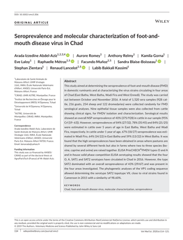 Seroprevalence and Molecular Characterization of Foot‐And‐Mouth