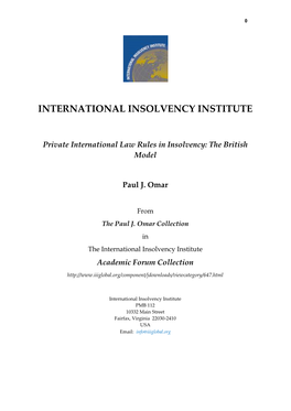 Private International Law Rules in Insolvency: the British Model