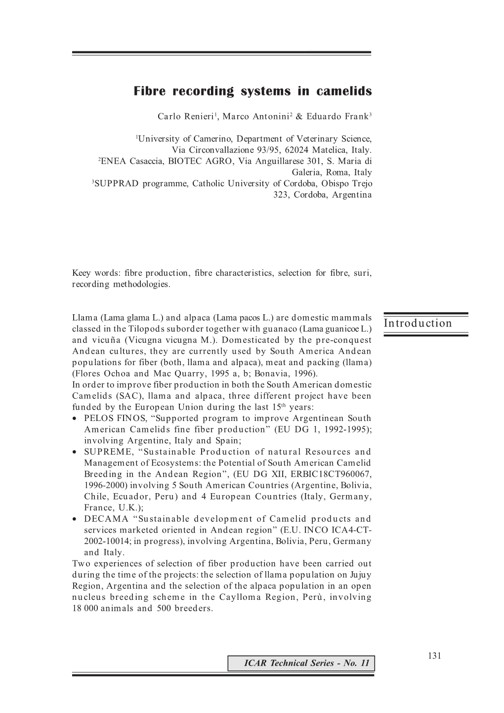 Fibre Recording Systems in Camelids