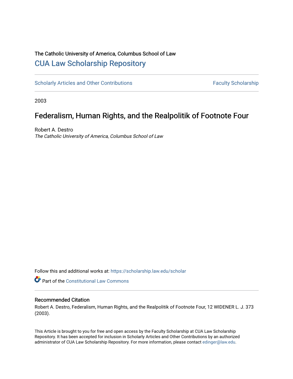 Federalism, Human Rights, and the Realpolitik of Footnote Four