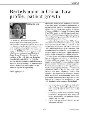 Bertelsmann in China: Low Profile, Patient Growth