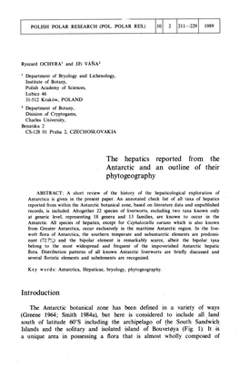 The Hepatics Reported from the Antarctic and an Outline of Their Phytogeography