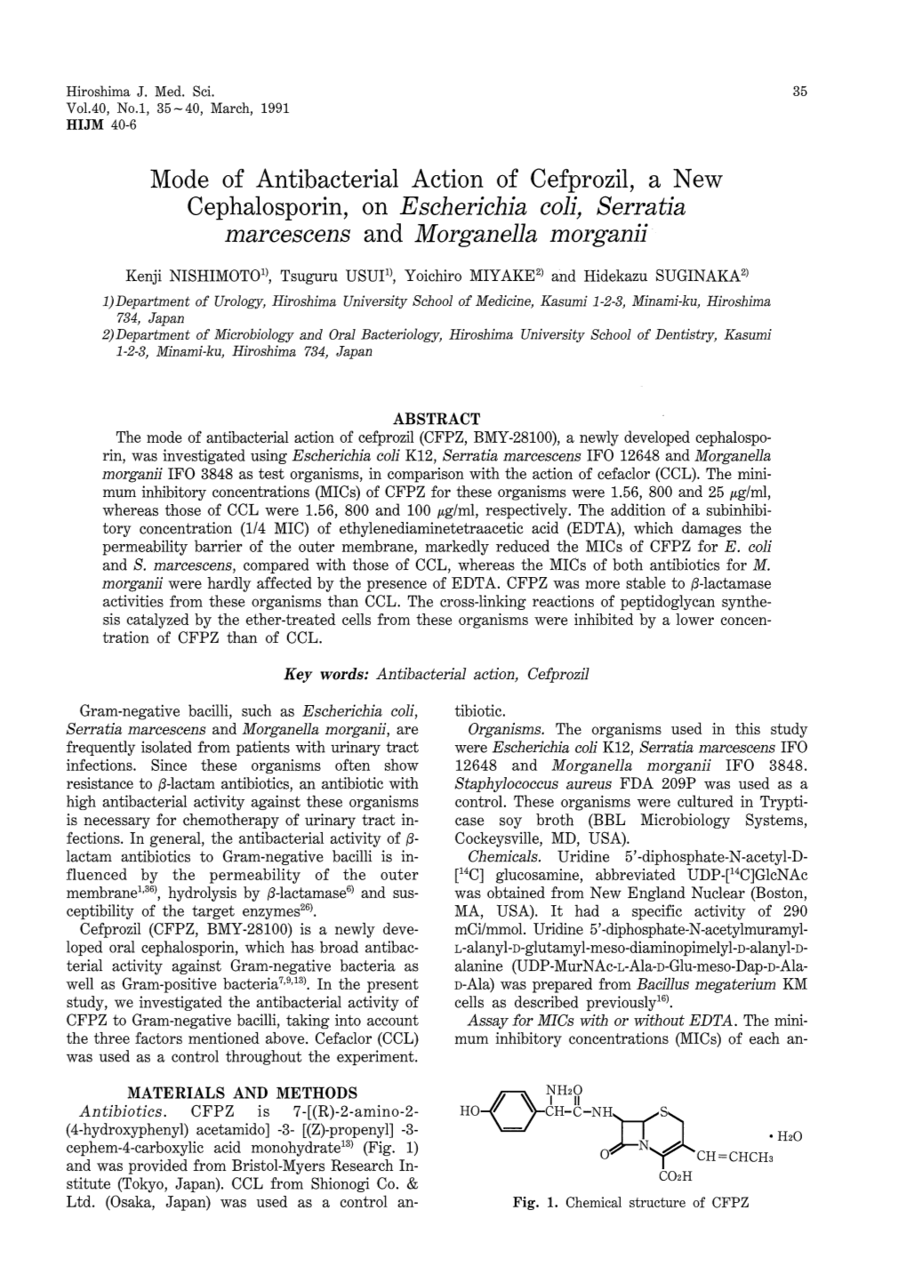 Cephalosporin, on Escherichia Coli, Serratia Marcescens and Morganella Morganii