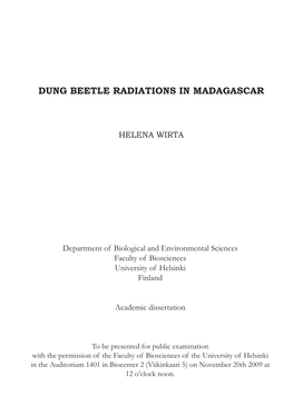 Dung Beetle Radiations in Madagascar