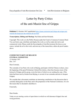 Letter by Party Critics of the Anti-Maoist Line of Grippa