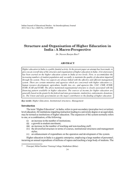 Structure and Organisation of Higher Education in India : a Macro-Perspective Dr