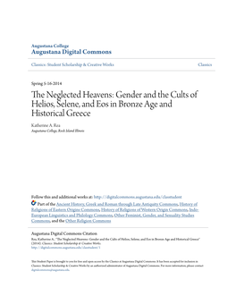 Gender and the Cults of Helios, Selene, and Eos in Bronze Age and Historical Greece Katherine A