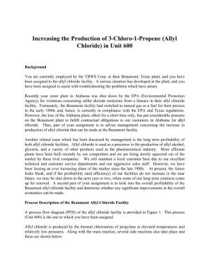 Increasing the Production of 3-Chloro-1-Propene (Allyl Chloride) in Unit 600
