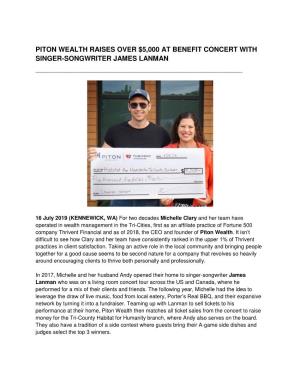 Piton Wealth Raises Over $5,000 at Benefit Concert with Singer-Songwriter James Lanman ______