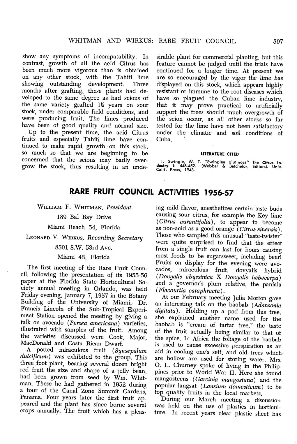 Rare Fruit Council Activities 1956-57