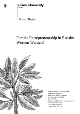 Female Entrepreneurship in Russia: Women Wanted!