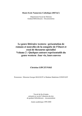 Quelques Auteurs Représentatifs Du Genre Western : Leur Vie, Leurs Oeuvres