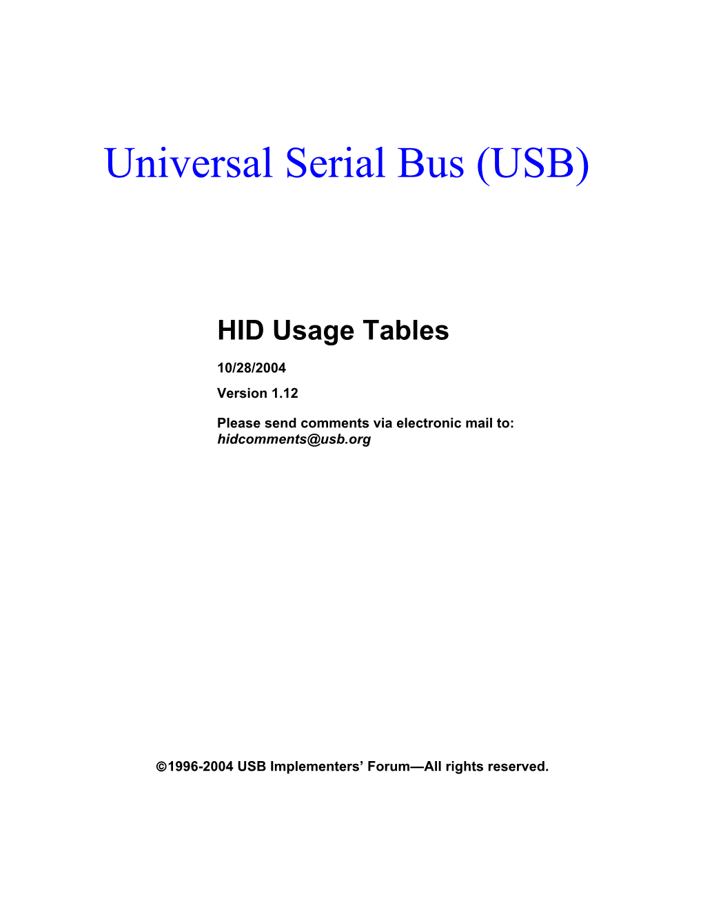 Universal Serial Bus HID Usage Tables