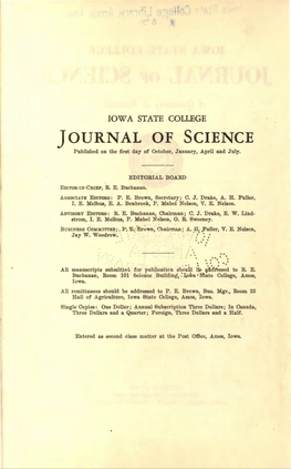 IOWA STATE COLLEGE JOURNAL of SCIENCE Published on the :First Day of October, January, April and J Uly